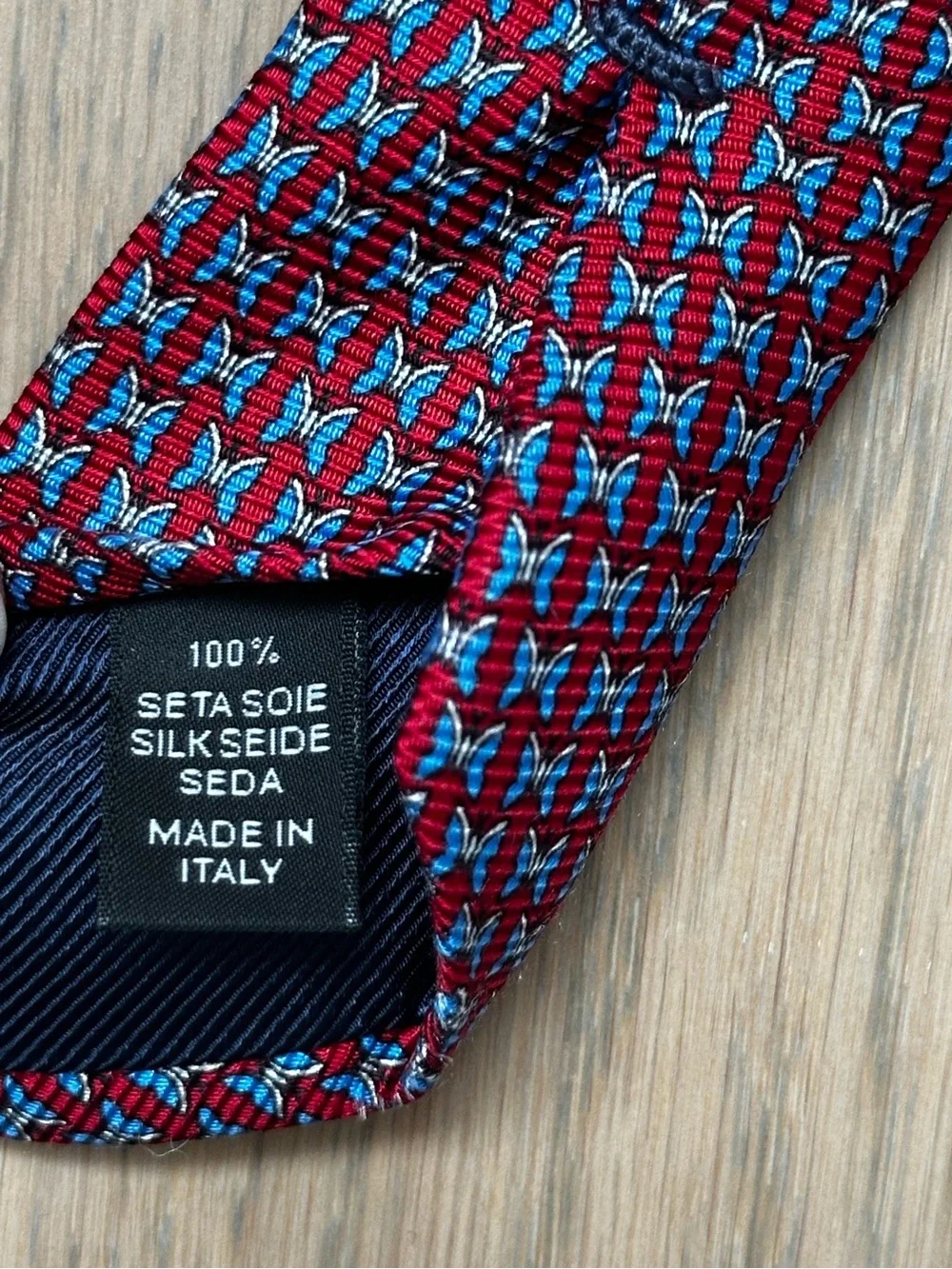 Ermenegildo Zegna Red and Blue Geometric Butterfly Silk Tie Made in Italy